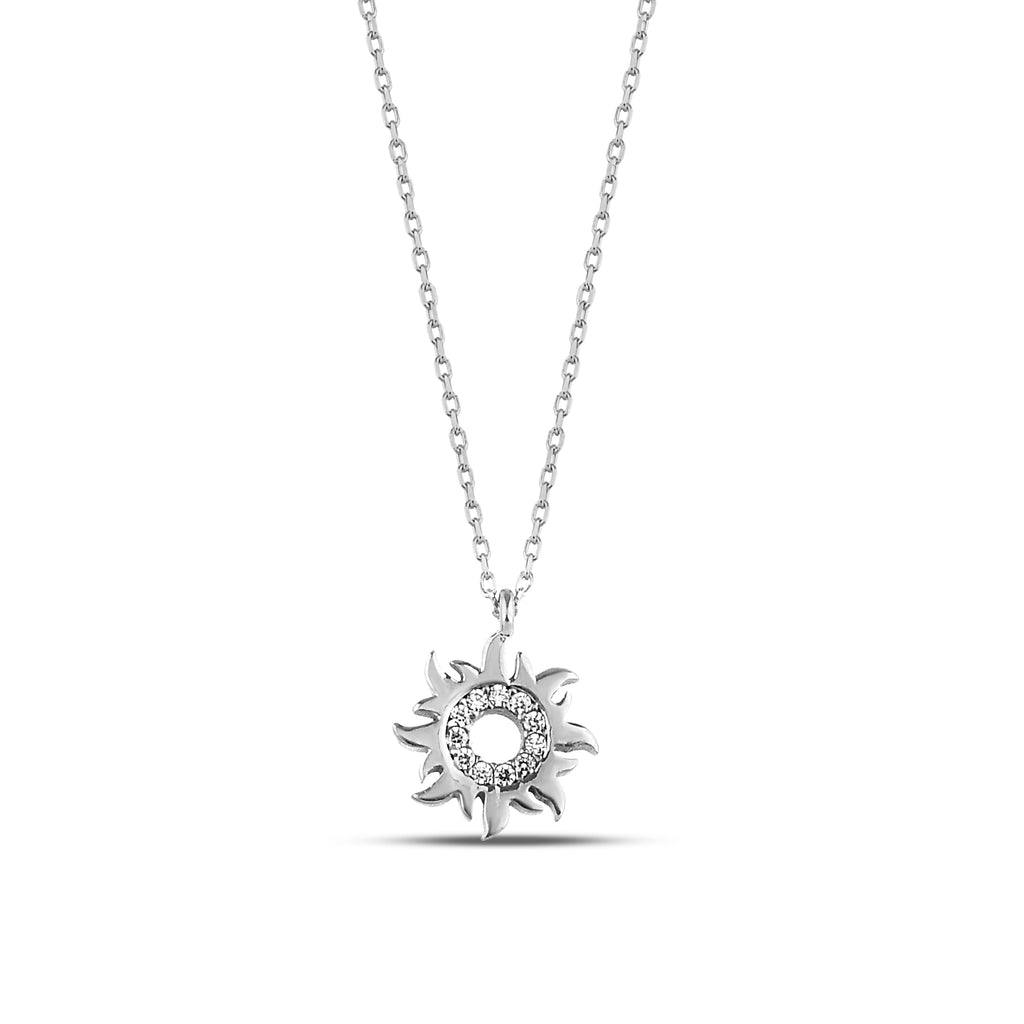 14K Gold Lab Diamond Sun Necklace, Pave Sunburst Pendant, Sparkling Celestial Charm, Gift for Her