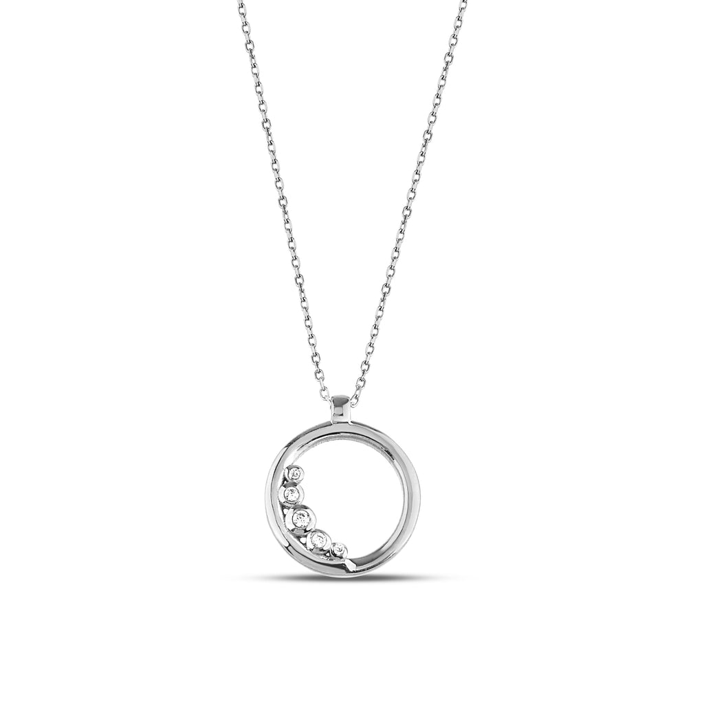 14K Gold Open Circle Necklace, Graduated Lab Diamond Ring Pendant, Journey Circle Charm, Gift for Her