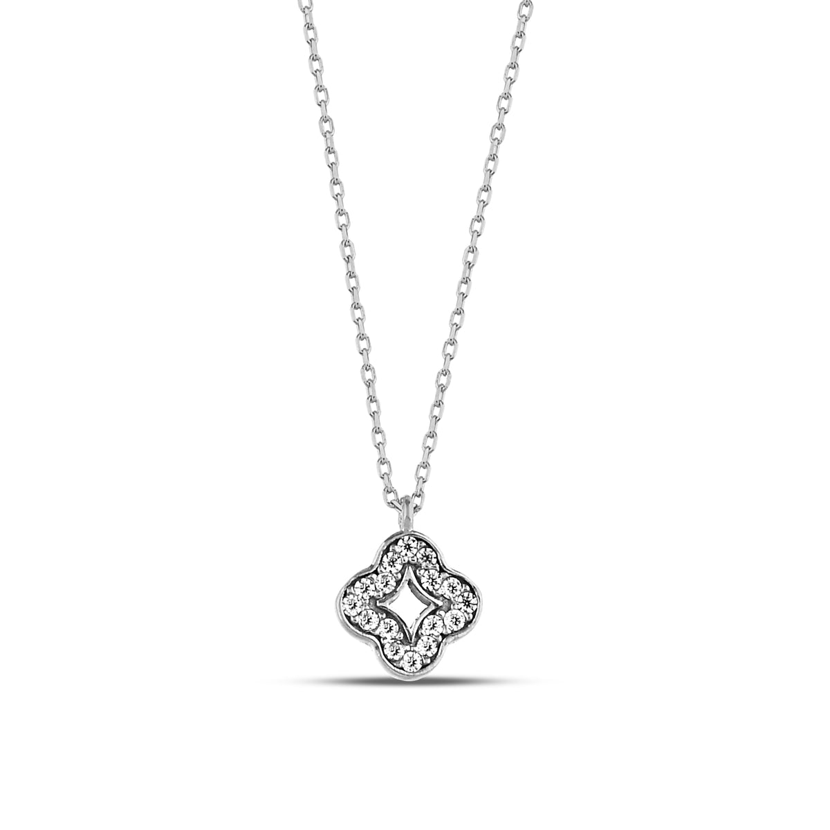 14K Gold Lab Diamond Clover Necklace, Open Center Quatrefoil Pendant, Sparkling Clover Charm, Gift for Her