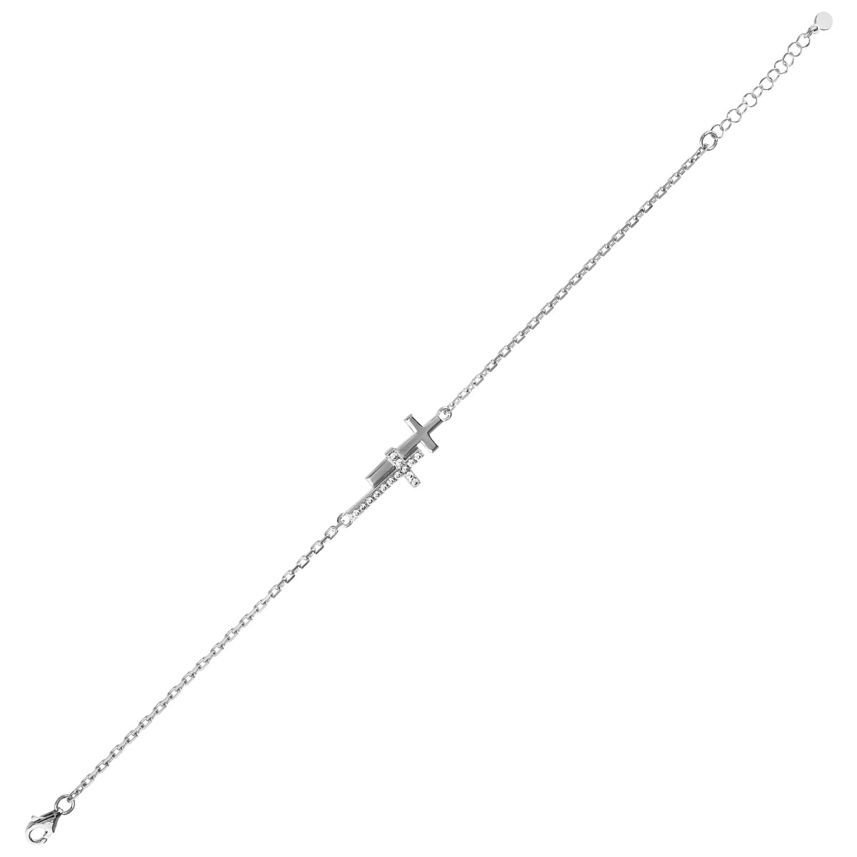 14K Gold Double Cross Bracelet, Pave Lab Diamond Layered Cross Chain Bracelet, Modern Faith Jewelry, Gift for Her