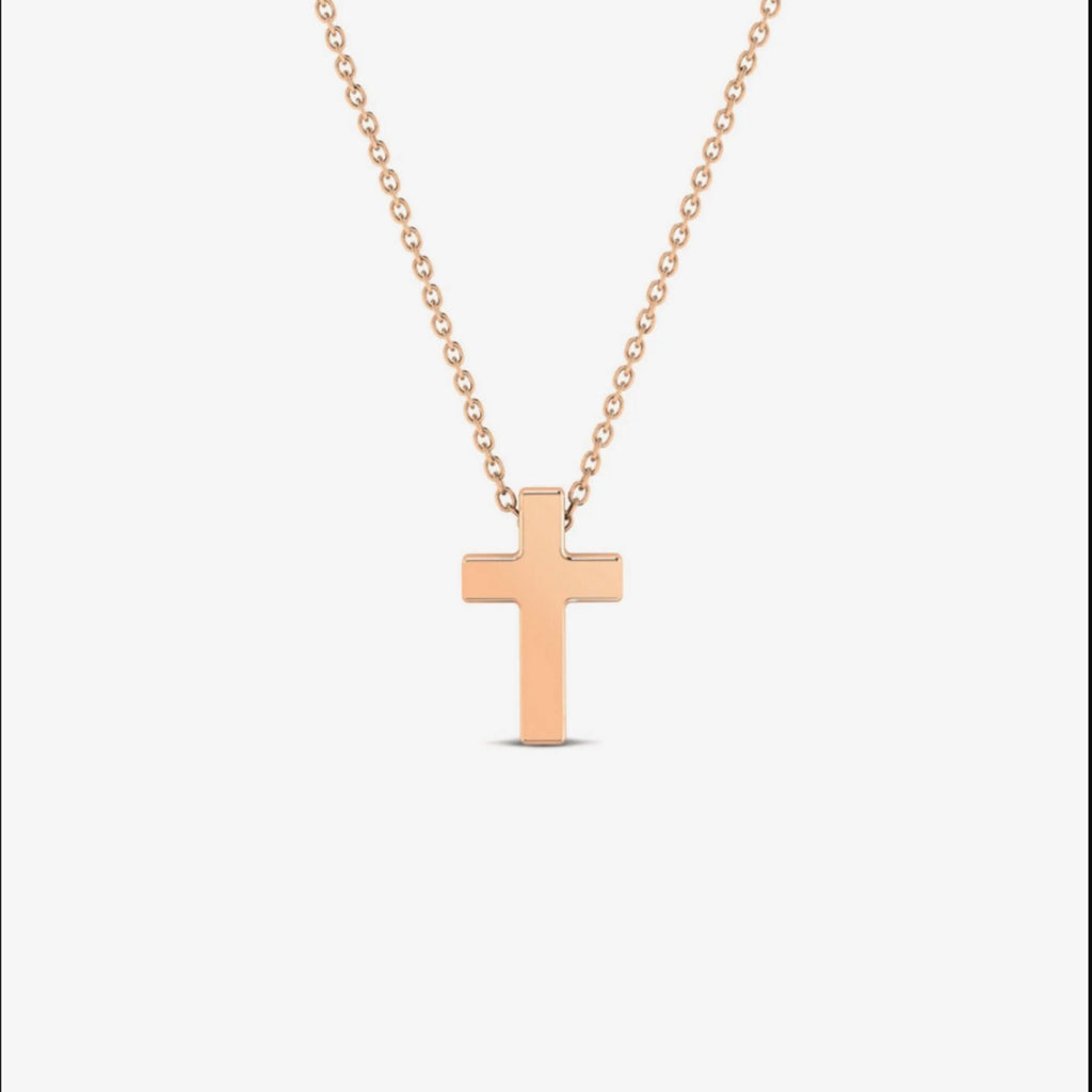 14K Gold Cross Necklace, Classic Solid Cross Pendant, Minimalist Faith Charm, Gift for Her