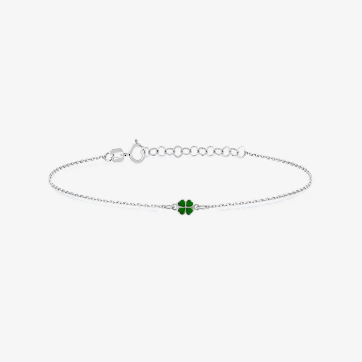 14K Gold Four Leaf Clover Bracelet, Green Enamel Lucky Charm Bracelet, Delicate Chain Bracelet, Minimalist Good Luck Jewelry