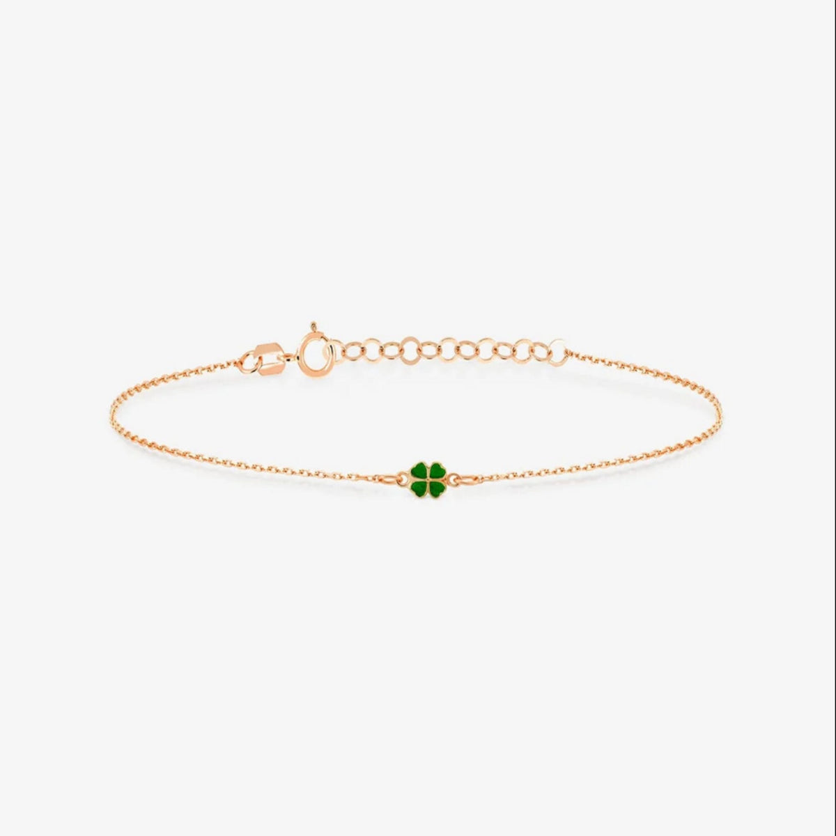 14K Gold Four Leaf Clover Bracelet, Green Enamel Lucky Charm Bracelet, Delicate Chain Bracelet, Minimalist Good Luck Jewelry