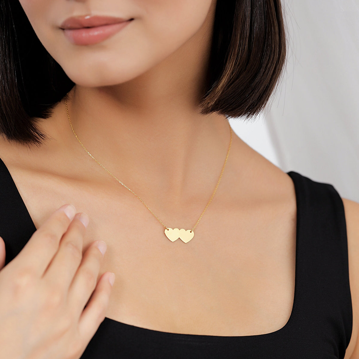 18K Gold Vermeil Double Heart Necklace | Elegant Romantic Jewelry