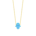 14K Gold Opal Hamsa Necklace, Blue Opal Hand Pendant, Dainty Protection Charm, Gift for Her