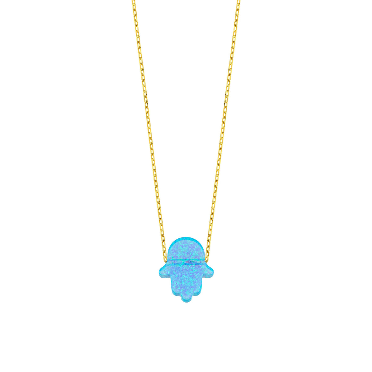 14K Gold Opal Hamsa Necklace, Blue Opal Hand Pendant, Dainty Protection Charm, Gift for Her