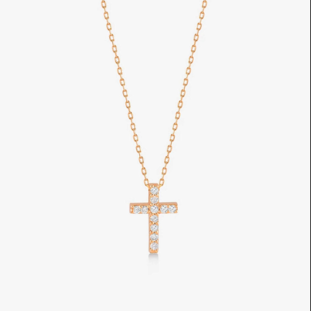 14K Gold Lab Diamond Cross Necklace, Pave Cross Pendant, Sparkling Faith Charm, Gift for Her