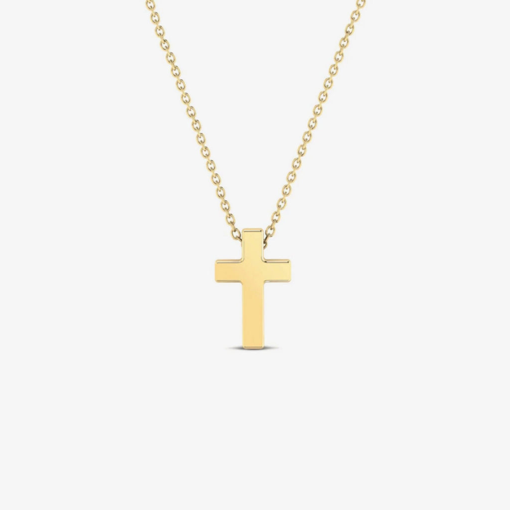 14K Gold Cross Necklace, Classic Solid Cross Pendant, Minimalist Faith Charm, Gift for Her