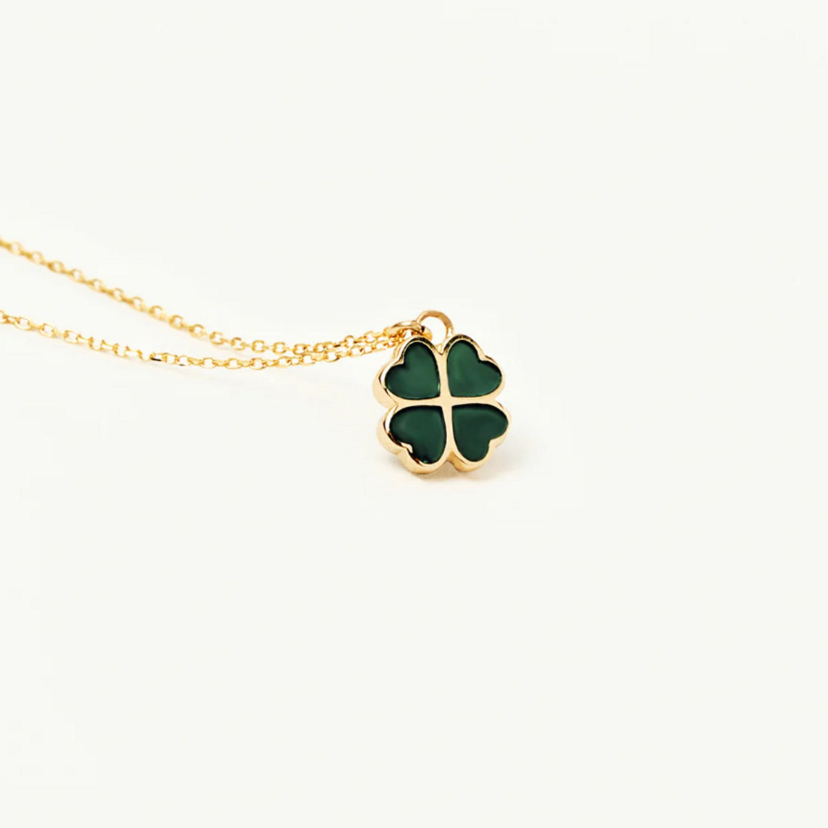14K Gold Green Enamel Clover Necklace, Four Leaf Clover Pendant, Good Luck Charm, Gift for Her