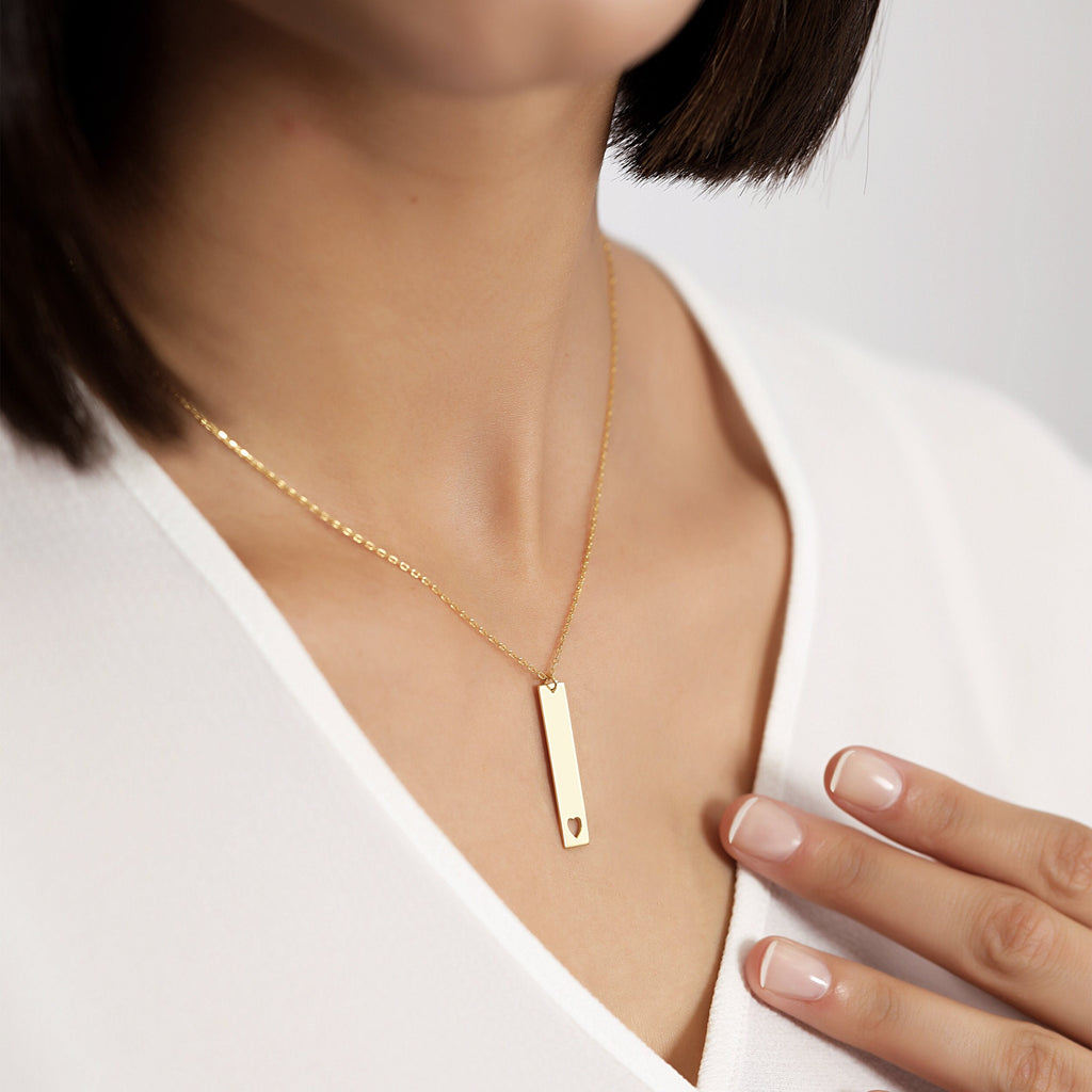 18K Gold Vermeil Bar Necklace | Heart Cutout Pendant