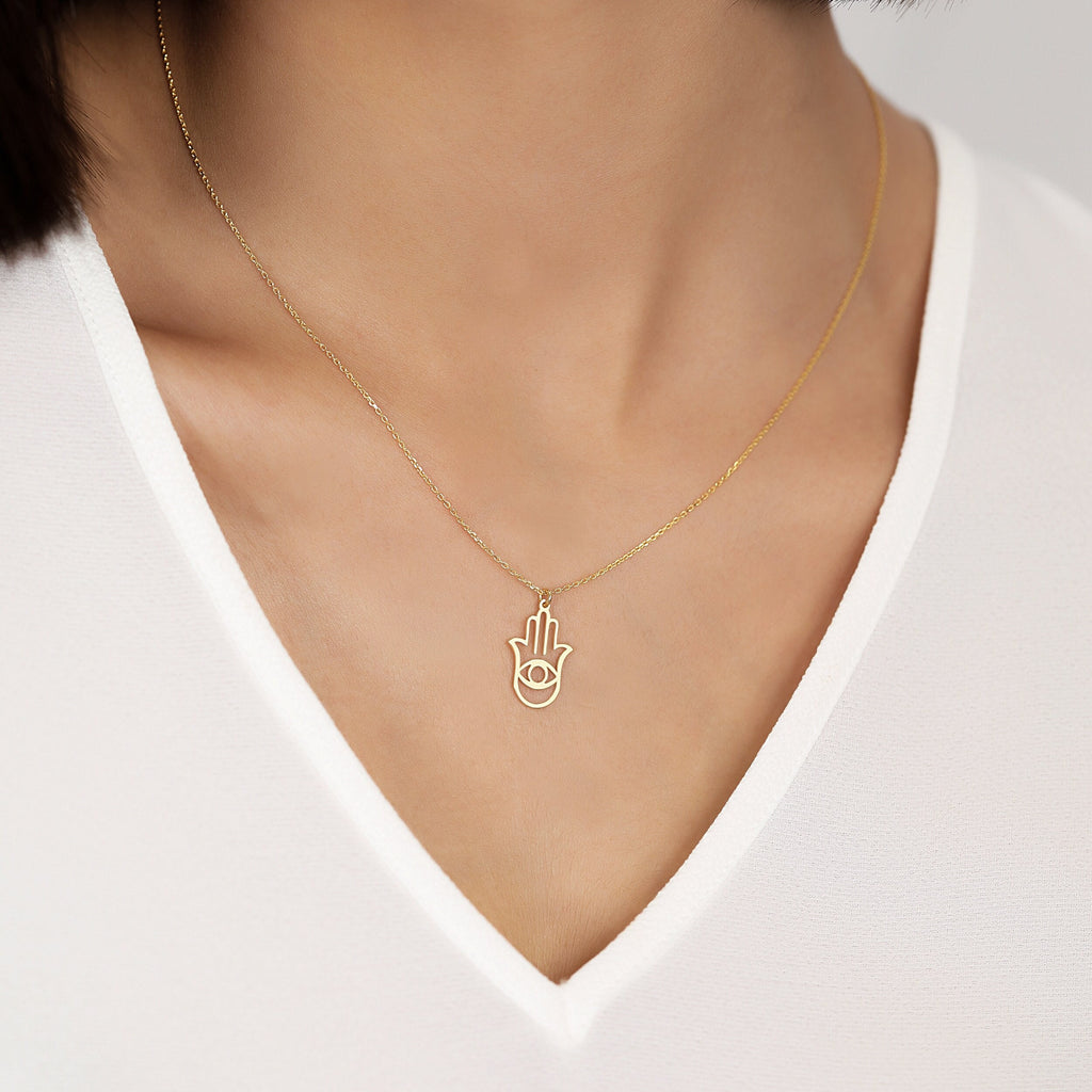 18K Gold Vermeil Hamsa Hand Necklace | Elegant Protection Jewelry