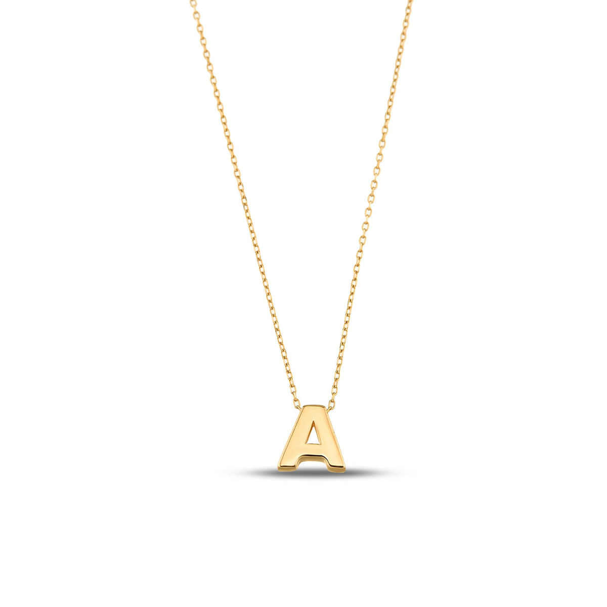 14K Gold Initial Letter Necklace, Solid Gold Letter A Pendant, Personalized Block Letter Charm, Gift for Her