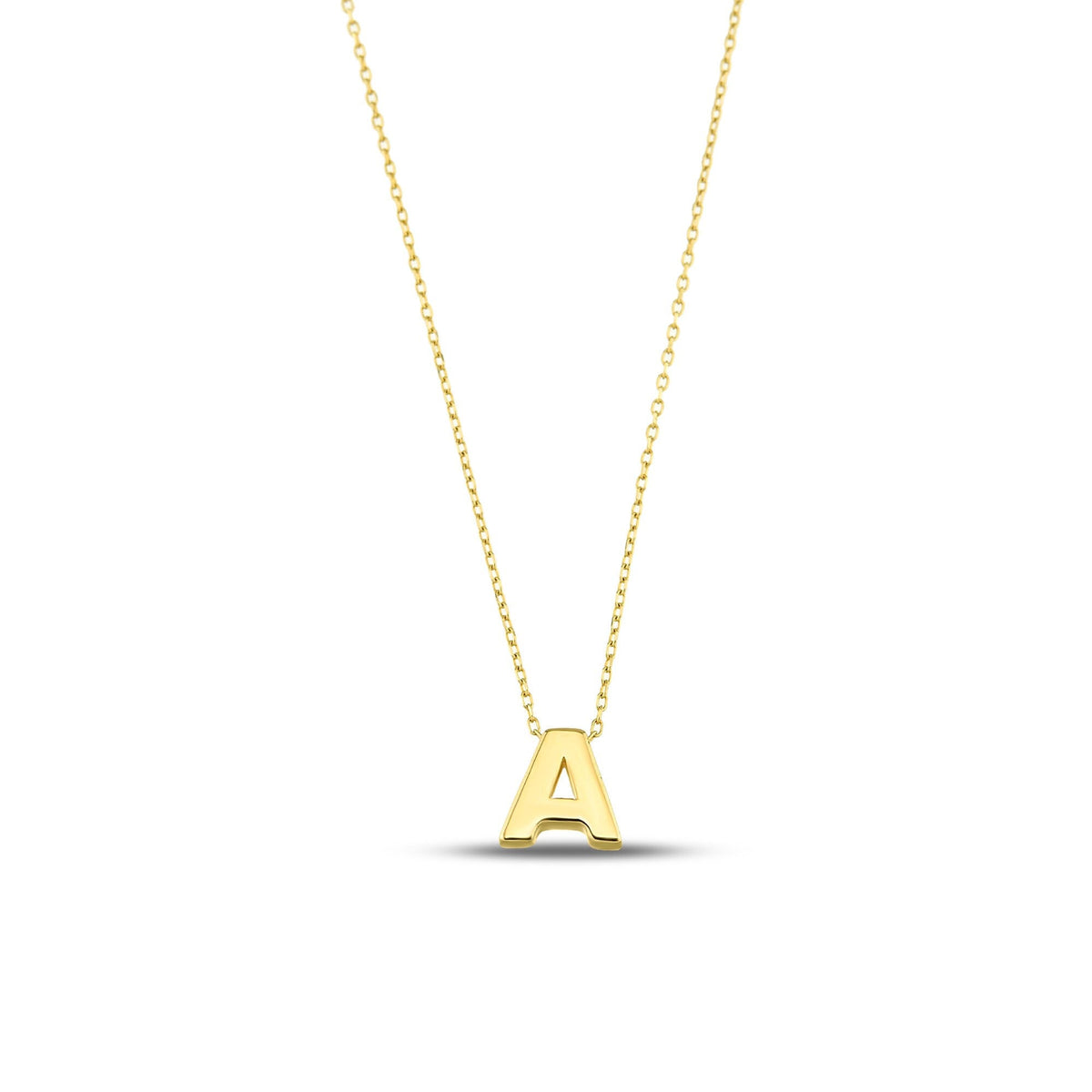 14K Gold Initial Letter Necklace, Solid Gold Letter A Pendant, Personalized Block Letter Charm, Gift for Her