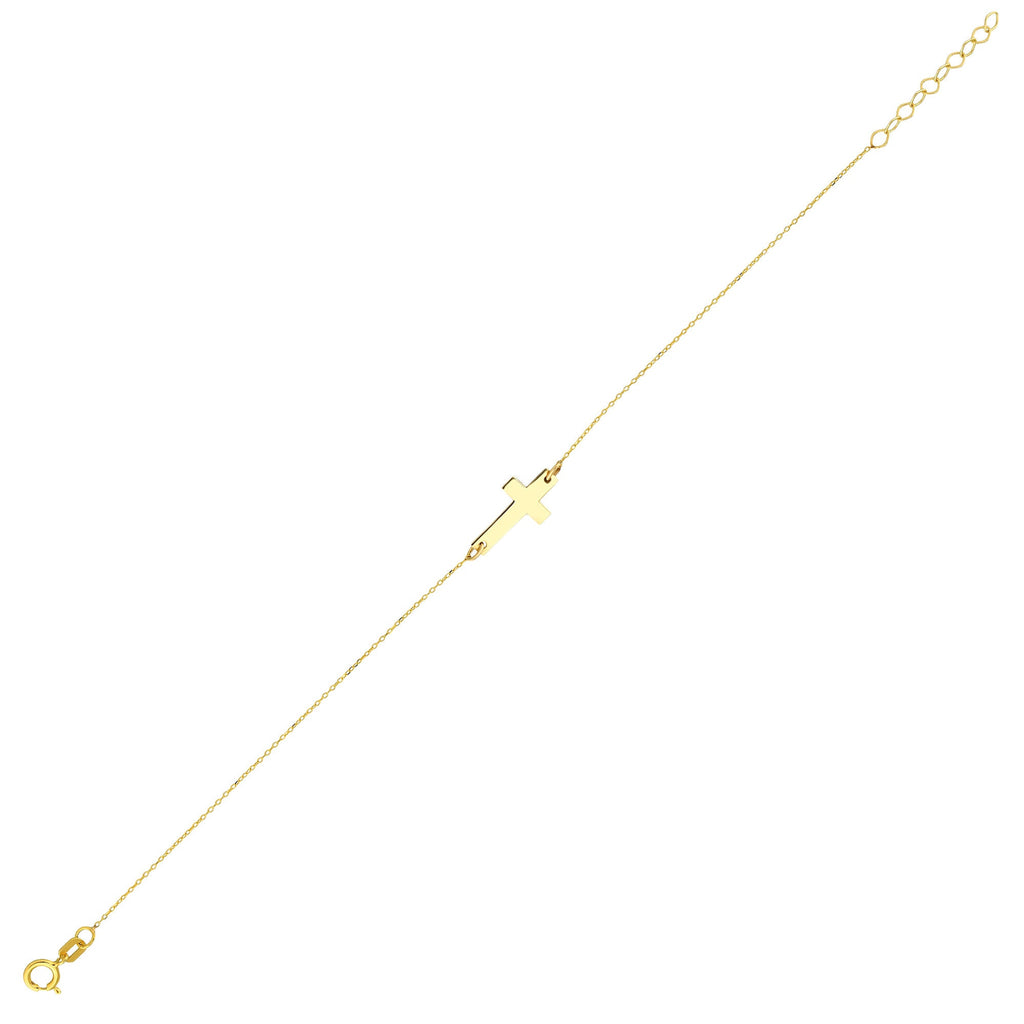 14K Gold Cross Bracelet, Classic Sideways Cross Chain Bracelet, Simple Faith Bracelet, Delicate Everyday Jewelry