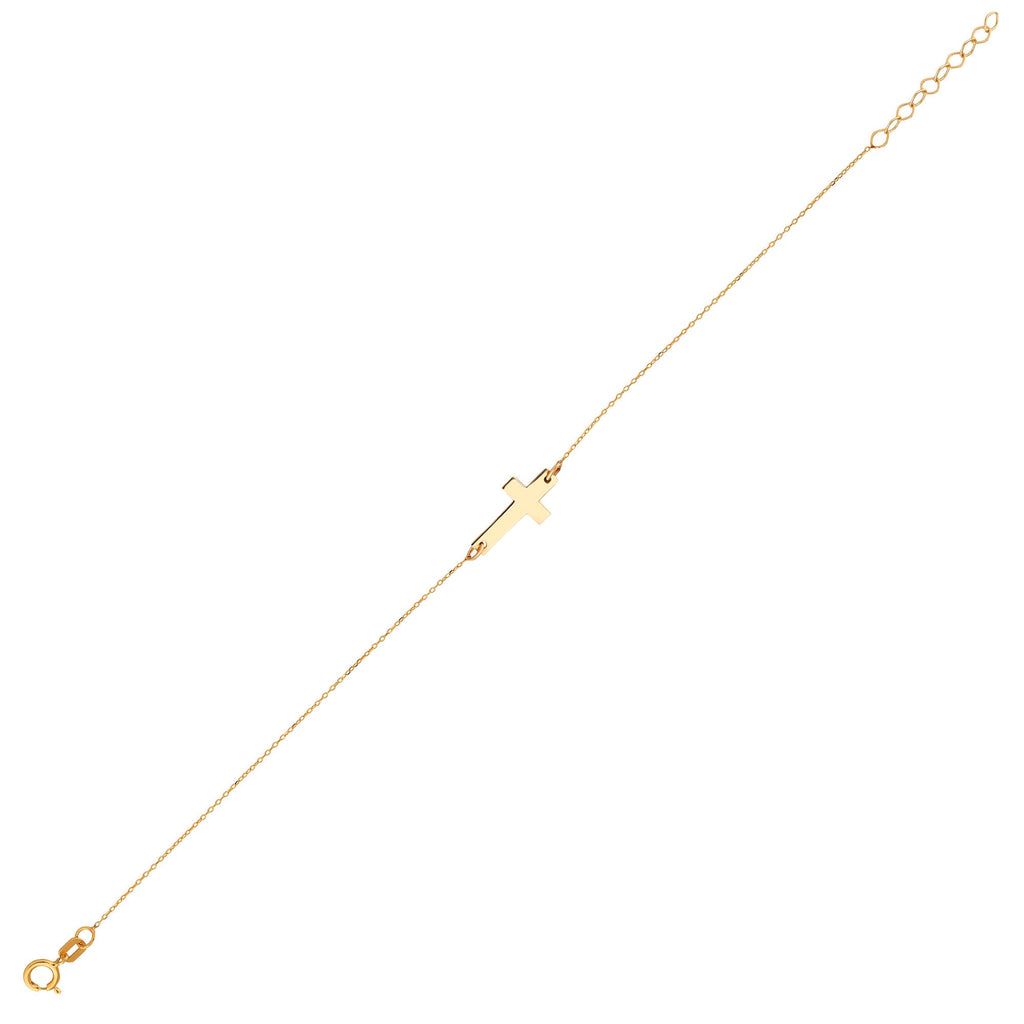 14K Gold Cross Bracelet, Classic Sideways Cross Chain Bracelet, Simple Faith Bracelet, Delicate Everyday Jewelry