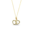 14K Gold Double Heart Necklace, CZ Interlocking Hearts Pendant, Linked Hearts Charm, Gift for Her