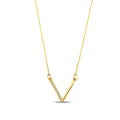 14K Gold Lab Diamond V Necklace, Half Pave Chevron Bar Pendant, Minimalist Geometric Charm, Gift for Her