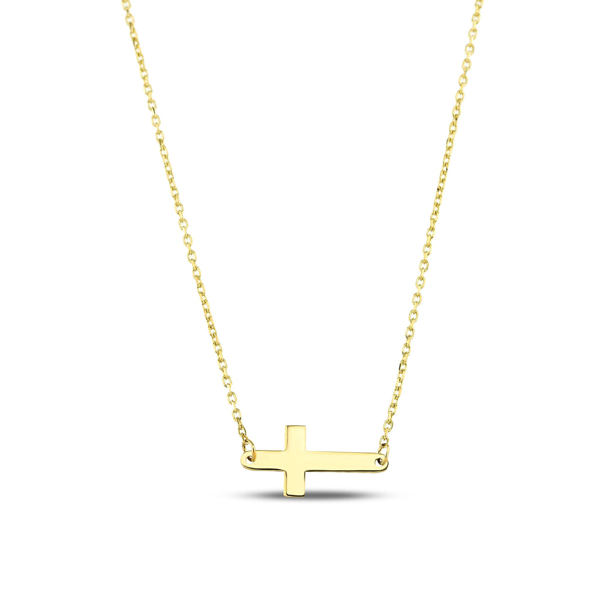 14K Gold Sideways Cross Necklace, Minimalist Horizontal Cross Pendant, Dainty Faith Charm, Gift for Her