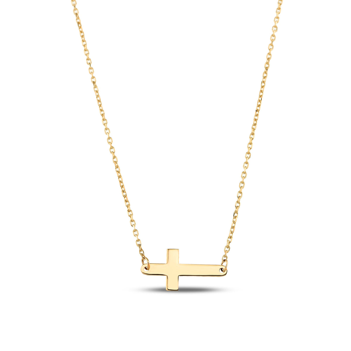 14K Gold Sideways Cross Necklace, Minimalist Horizontal Cross Pendant, Dainty Faith Charm, Gift for Her