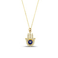 14K Gold Pave Hamsa Necklace, CZ Evil Eye Hand Pendant, Black Enamel Eye Charm, Protection Jewelry, Gift for Her
