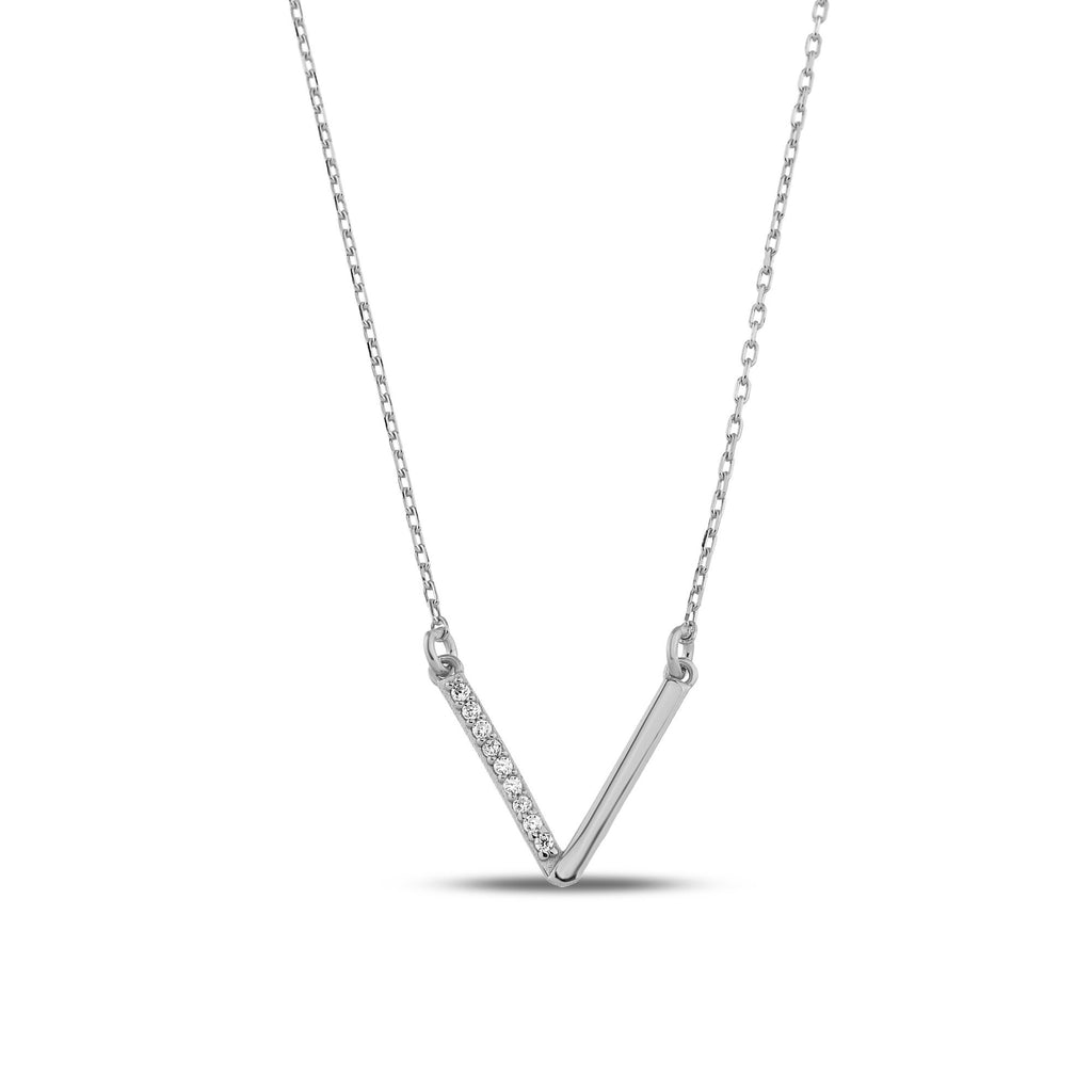 18K Gold Vermeil Diamond Necklace, Initial V Necklace, Zircon Letter Pendant, Dainty Personalized Necklace, Gift for Her