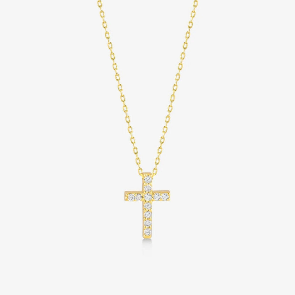 14K Gold Lab Diamond Cross Necklace, Pave Cross Pendant, Sparkling Faith Charm, Gift for Her