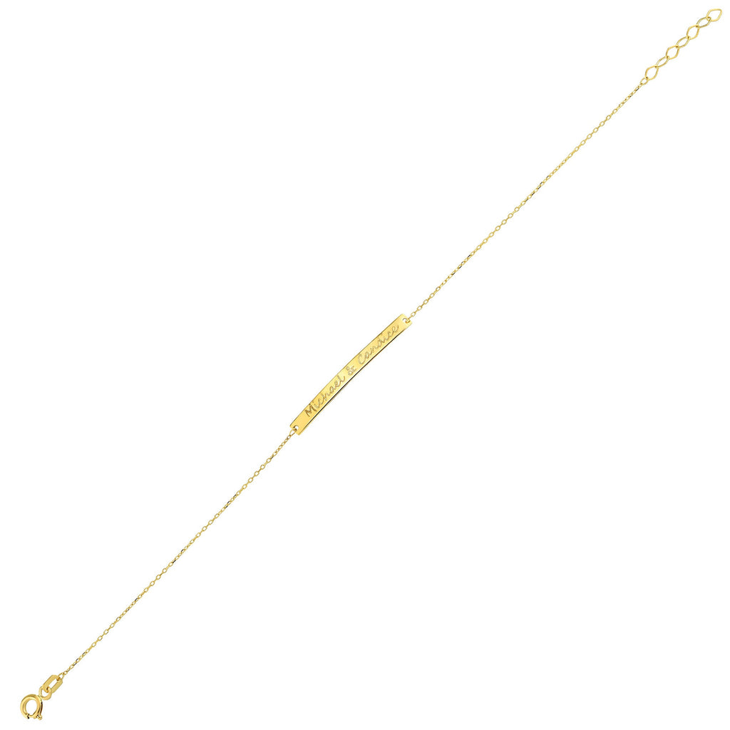 14K Gold Custom Name Bar Bracelet, Engraved Couples Bracelet, Personalized Text Chain Bracelet, Meaningful Gift for Her
