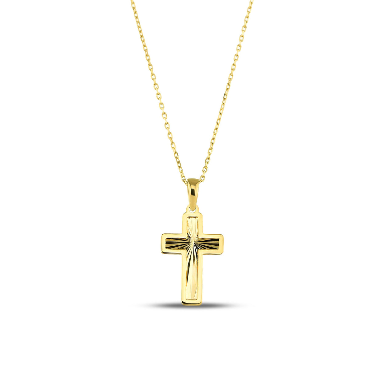 14K Gold Diamond Cut Cross Necklace, Framed Cross Pendant, Dainty Faith Jewelry, Baptism Confirmation Gift for Her