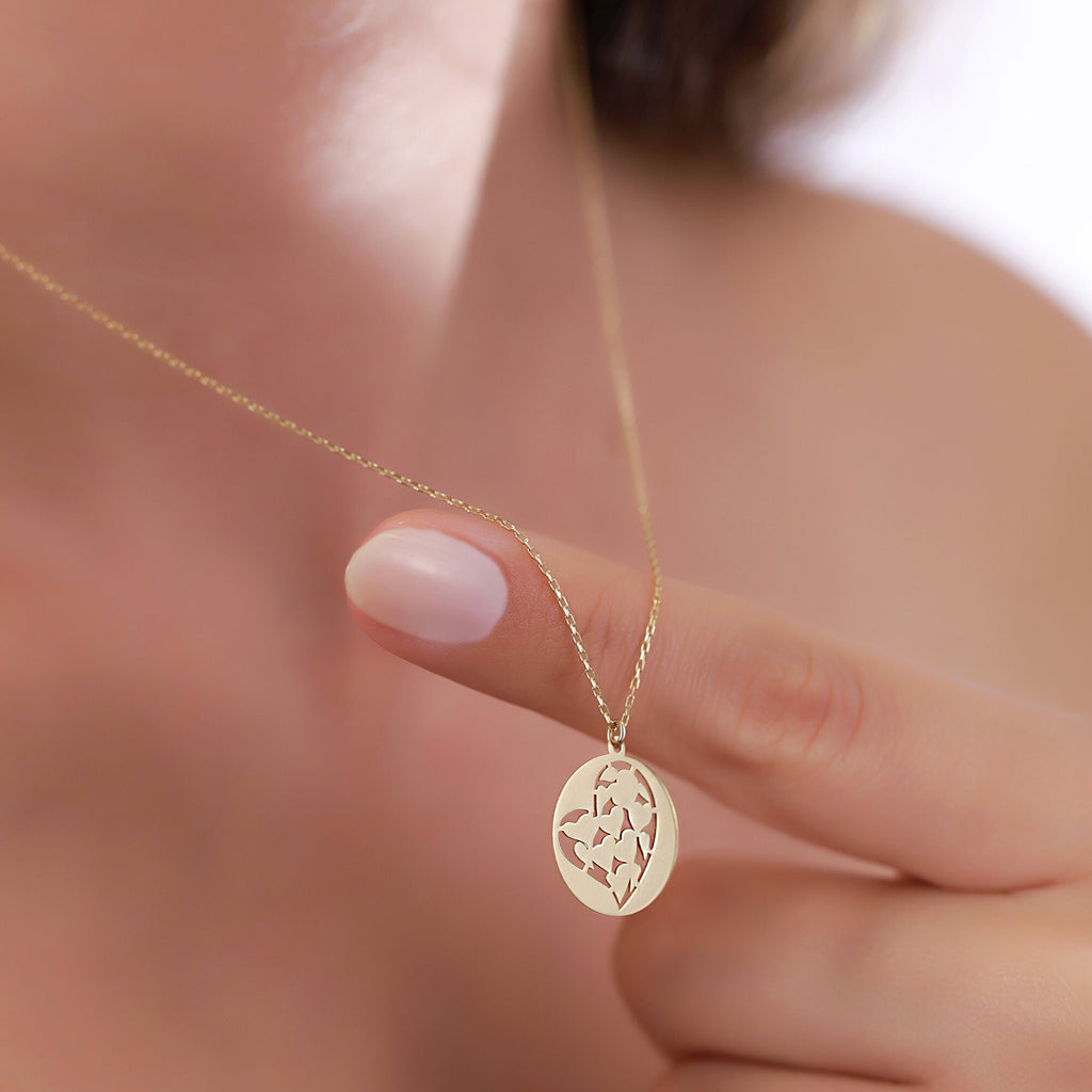 14K Gold Heart Coin Necklace, Cut Out Heart Medallion Pendant, Dainty Round Disc, Everyday Layering Necklace, Gift for Her