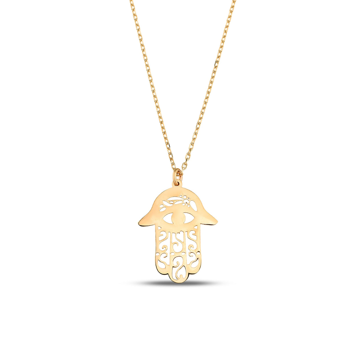 14K Gold Hamsa Necklace, Engraved Evil Eye Hand Pendant, Fatima's Hand Charm, Protection Jewelry, Gift for Her