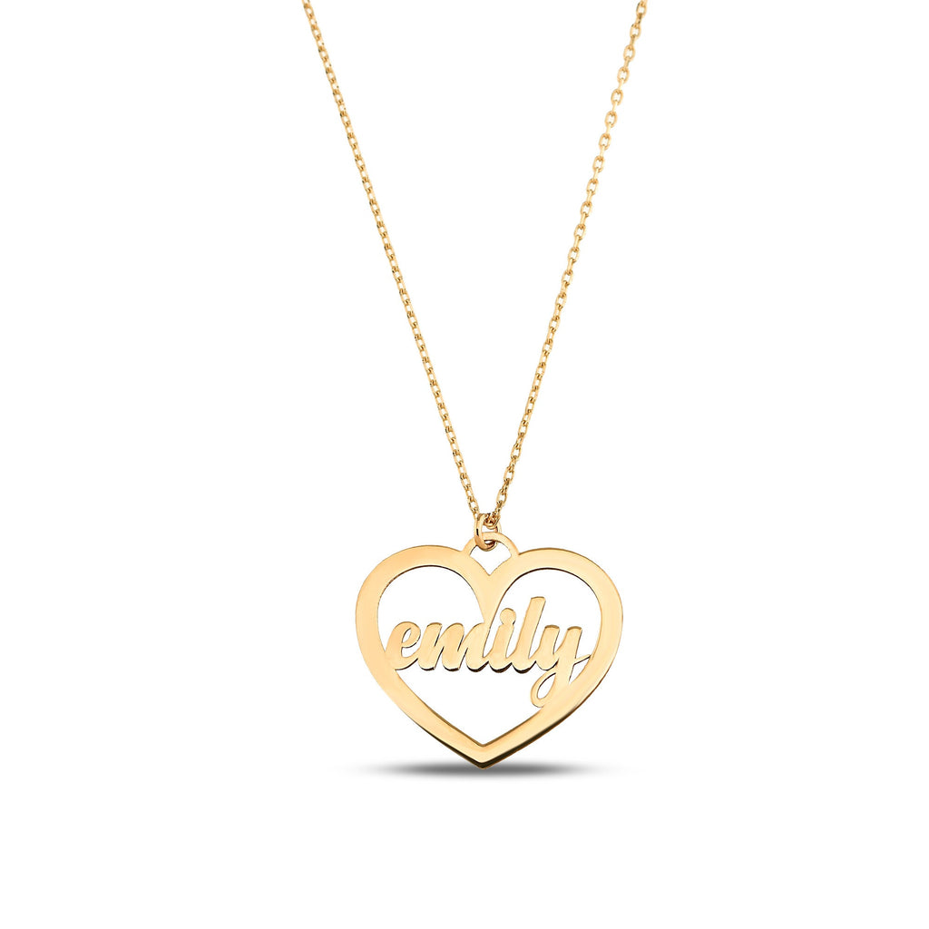 14K Gold Name Necklace in Heart, Custom Script Name Pendant, Personalized Heart Necklace, Gift for Her