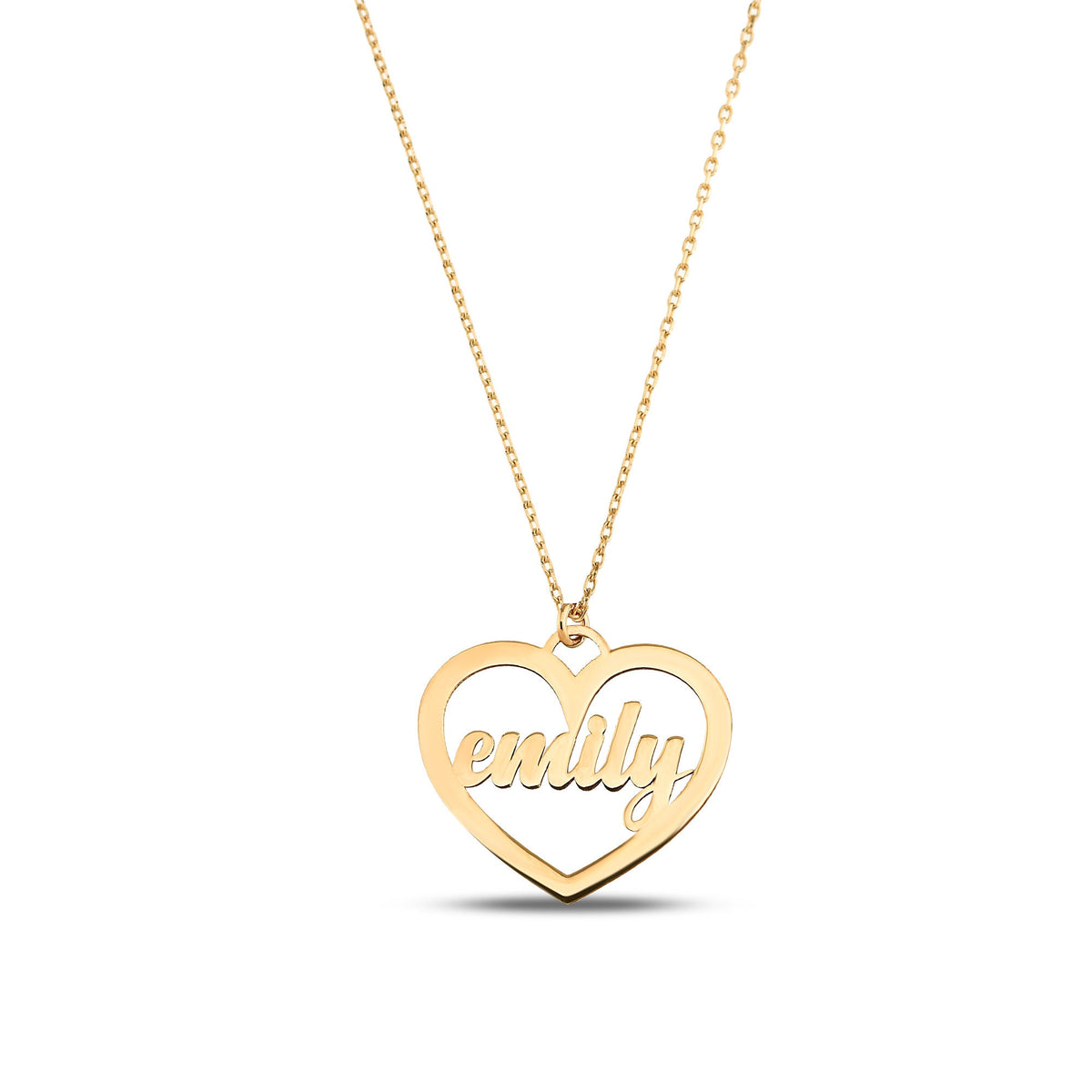 14K Gold Name Necklace in Heart, Custom Script Name Pendant, Personalized Heart Necklace, Gift for Her