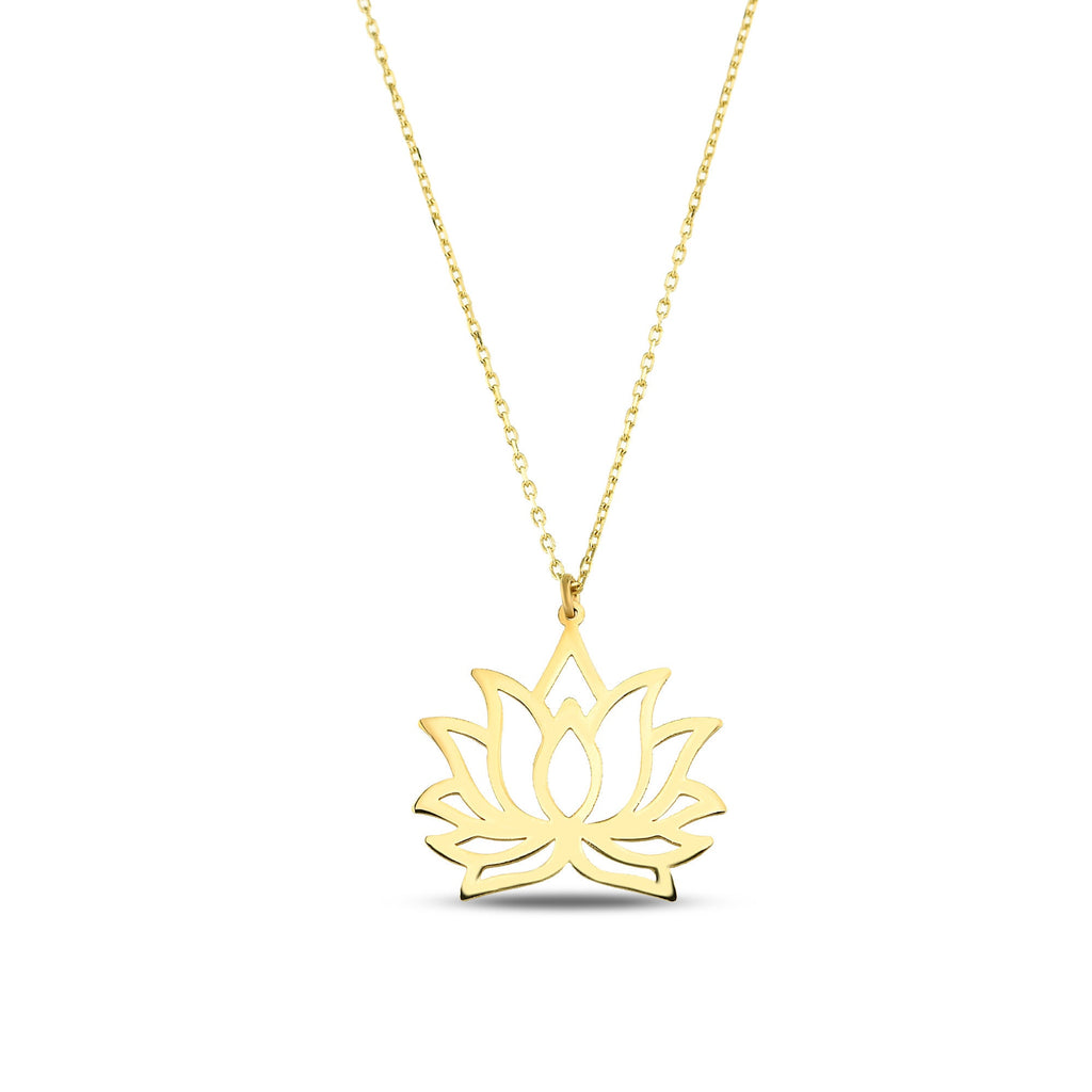 14K Gold Lotus Flower Necklace, Open Petal Lotus Pendant, Yoga Zen Charm, Symbolic Jewelry, Gift for Her