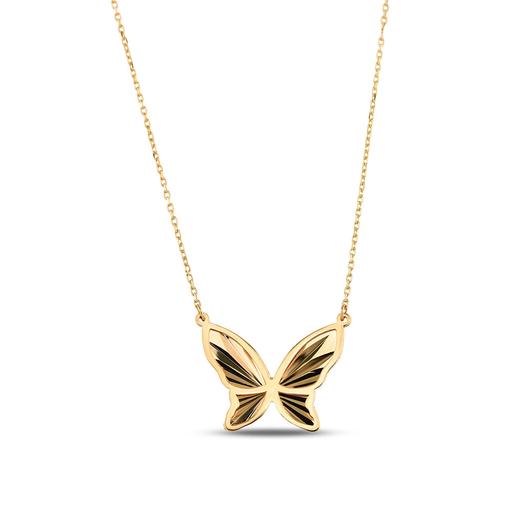 14K Gold Butterfly Necklace, Diamond Cut Butterfly Pendant, Dainty Sideways Charm, Nature Jewelry, Gift for Her