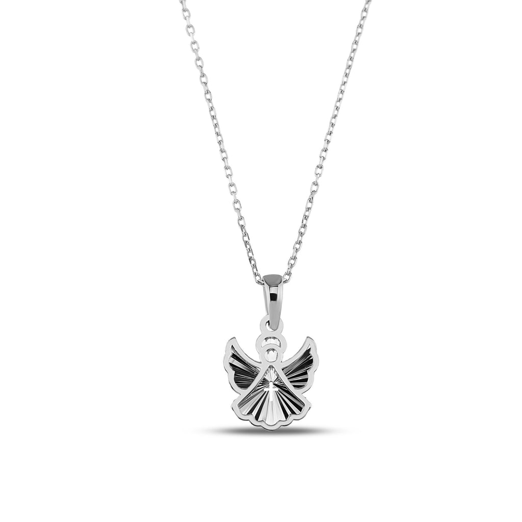 14K Gold Guardian Angel Necklace, Diamond Cut Angel Cross Pendant, Faith Charm, Baptism Confirmation Gift for Her
