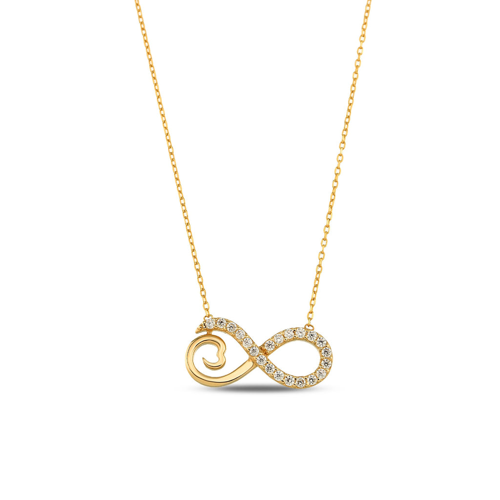 14K Gold Pave Infinity Heart Necklace, Lab Diamond Infinity Love Pendant, Eternal Love Charm, Gift for Her
