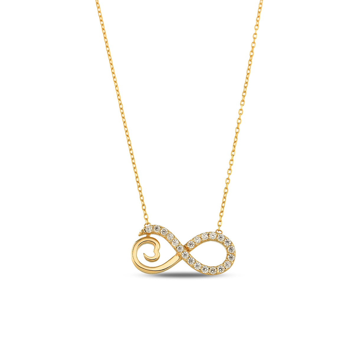 14K Gold Pave Infinity Heart Necklace, Lab Diamond Infinity Love Pendant, Eternal Love Charm, Gift for Her