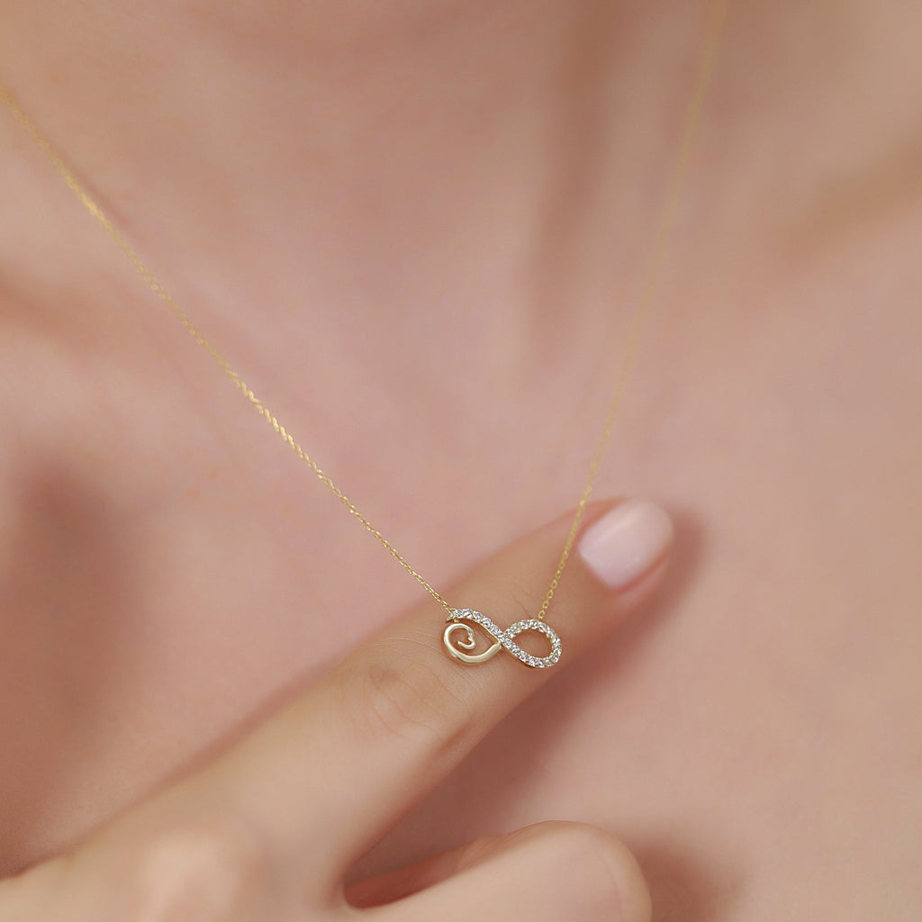 14K Gold Pave Infinity Heart Necklace, Lab Diamond Infinity Love Pendant, Eternal Love Charm, Gift for Her
