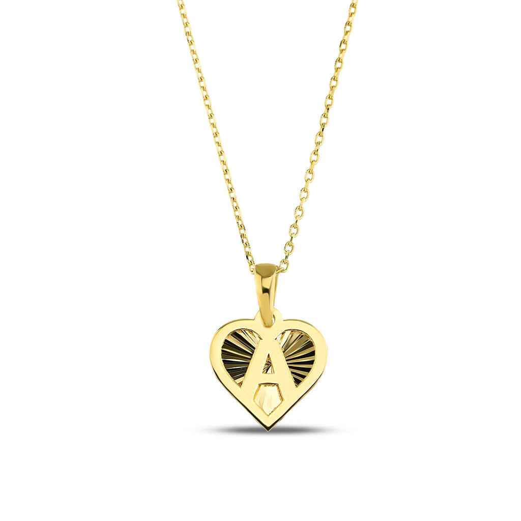 14K Gold Initial Heart Necklace, Diamond Cut Letter A-Z Pendant, Personalized Heart Charm, Custom Gift for Her