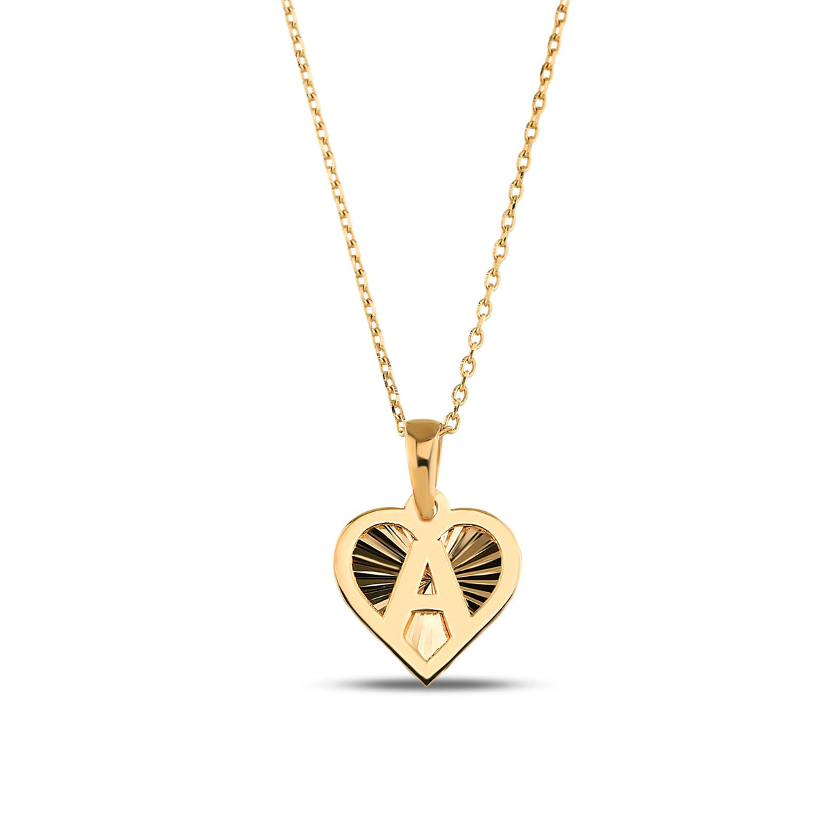 14K Gold Initial Heart Necklace, Diamond Cut Letter A-Z Pendant, Personalized Heart Charm, Custom Gift for Her