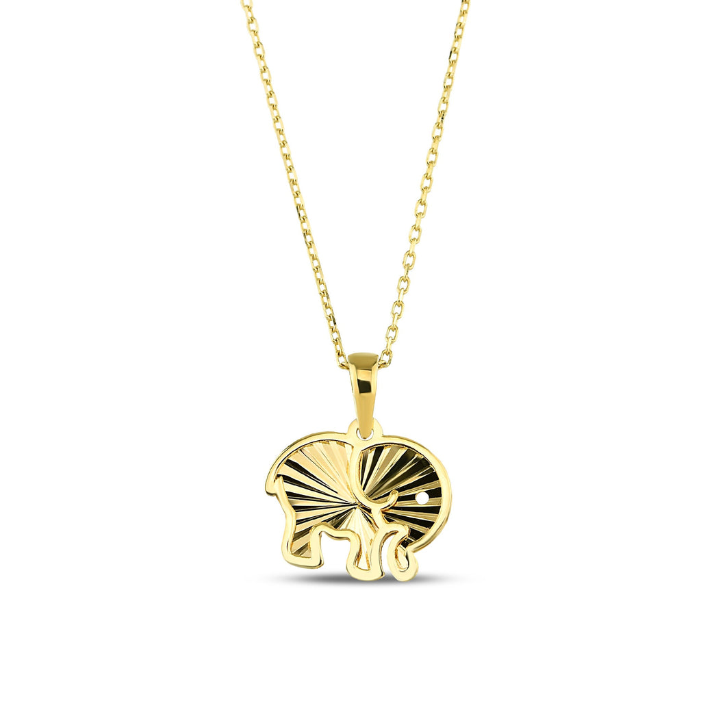 14K Gold Elephant Necklace, Diamond Cut Lucky Elephant Pendant, Good Fortune Charm, Symbolic Jewelry, Gift for Her
