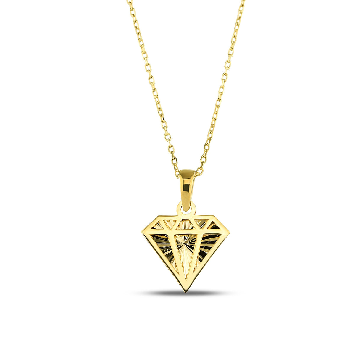 14K Gold Diamond Shape Necklace, Diamond Cut Geometric Pendant, Dainty Faceted Charm, Modern Jewelry, Gift for Her