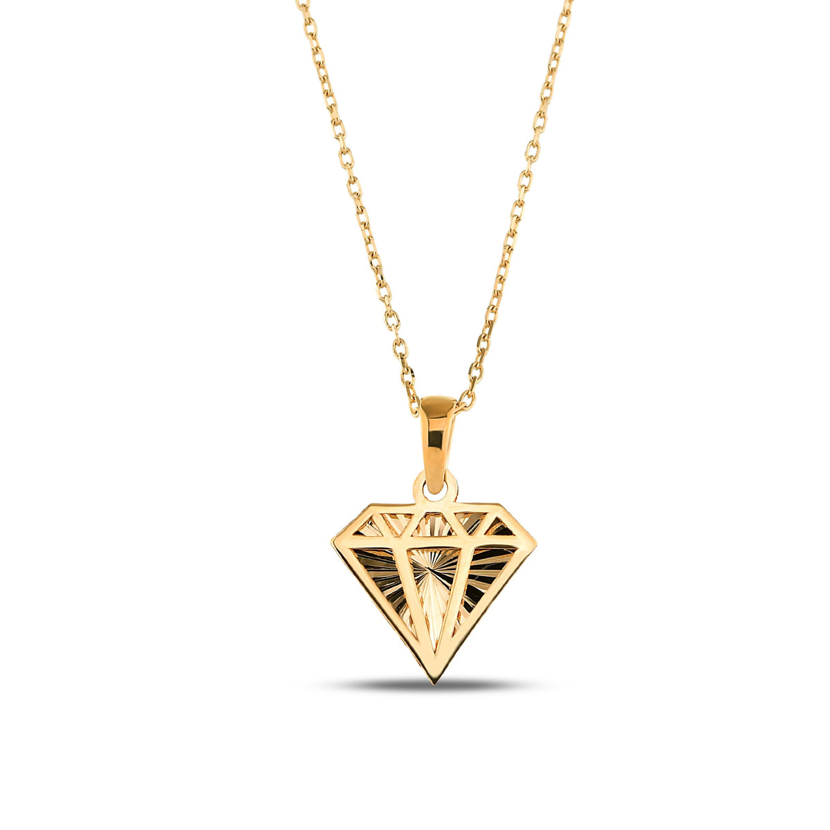 14K Gold Diamond Shape Necklace, Diamond Cut Geometric Pendant, Dainty Faceted Charm, Modern Jewelry, Gift for Her