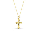 14K Gold Ornate Cross Necklace, Diamond Cut Scalloped Cross Pendant, Faith Charm, Baptism Confirmation Gift for Her