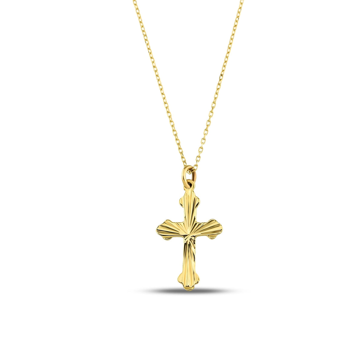 14K Gold Ornate Cross Necklace, Diamond Cut Scalloped Cross Pendant, Faith Charm, Baptism Confirmation Gift for Her