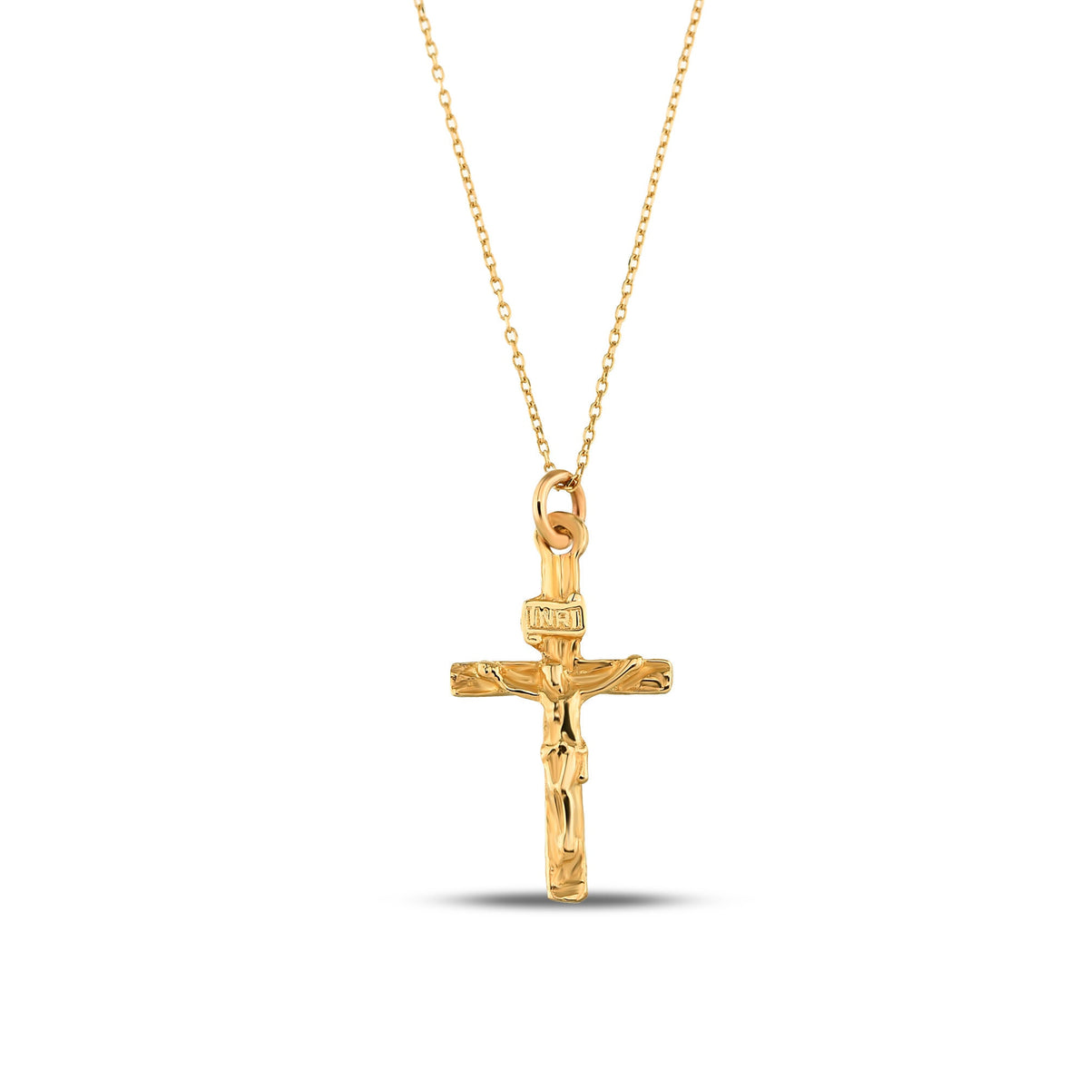 14K Gold Crucifix Necklace, INRI Jesus Cross Pendant, Traditional Catholic Charm, Faith Gift for Her