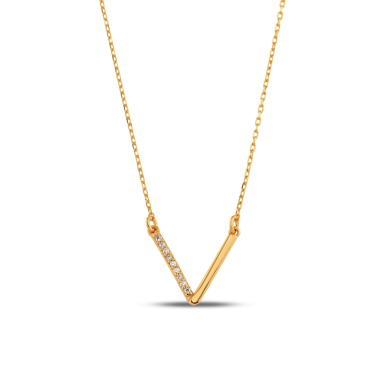 18K Gold Vermeil Diamond Necklace, Initial V Necklace, Zircon Letter Pendant, Dainty Personalized Necklace, Gift for Her