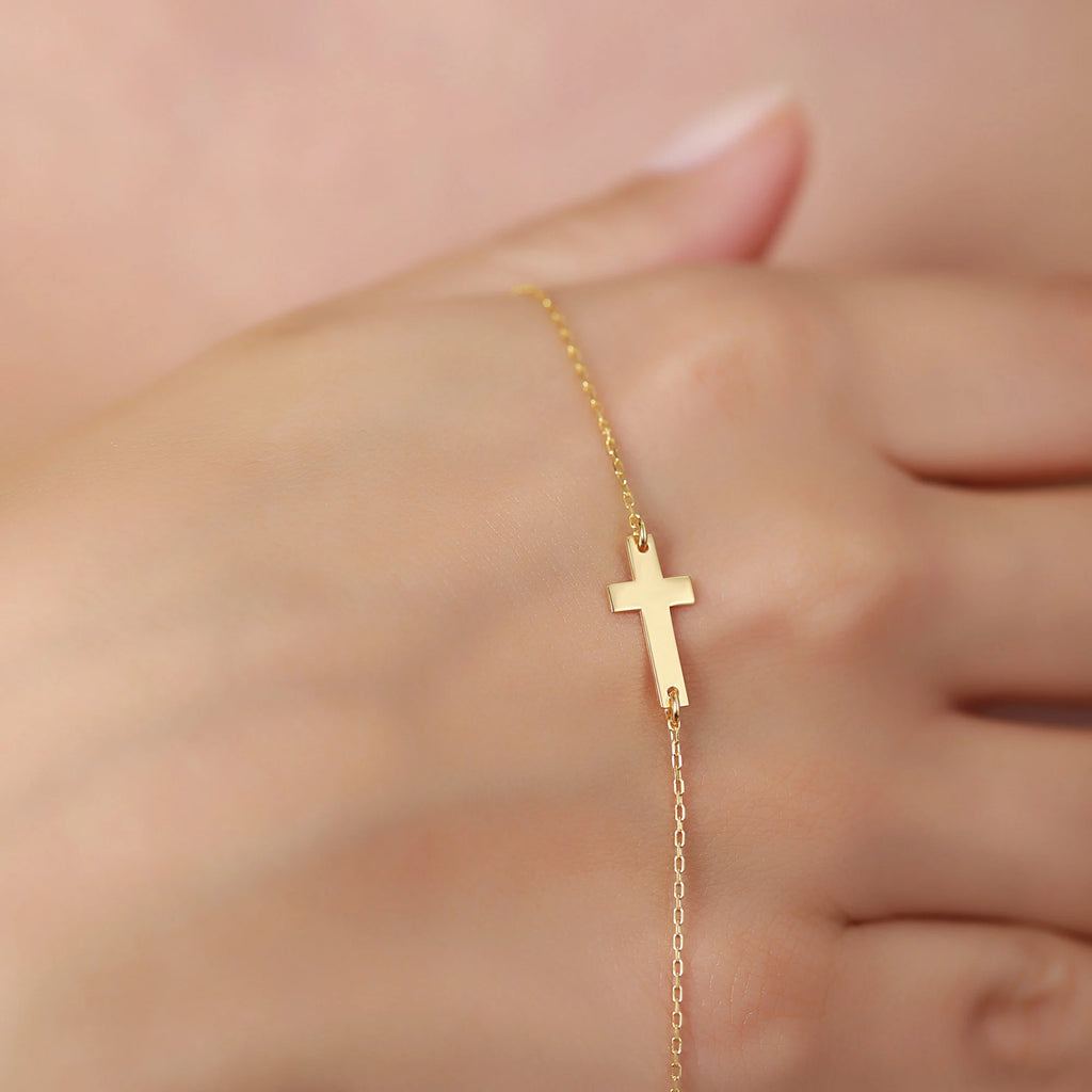 18K Vermeil Gold Cross Bracelet | Dainty Christian Jewelry