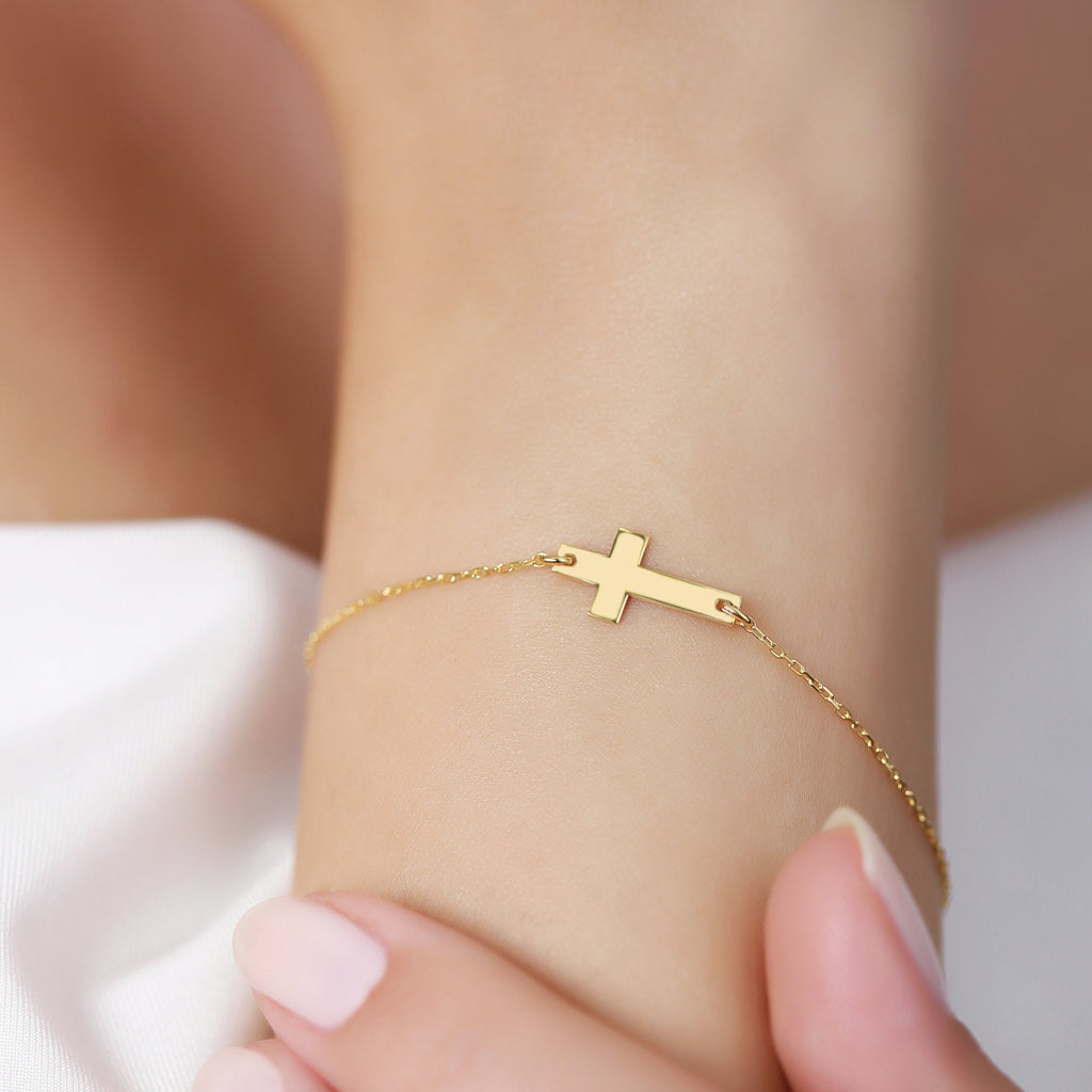 18K Vermeil Gold Cross Bracelet | Dainty Christian Jewelry