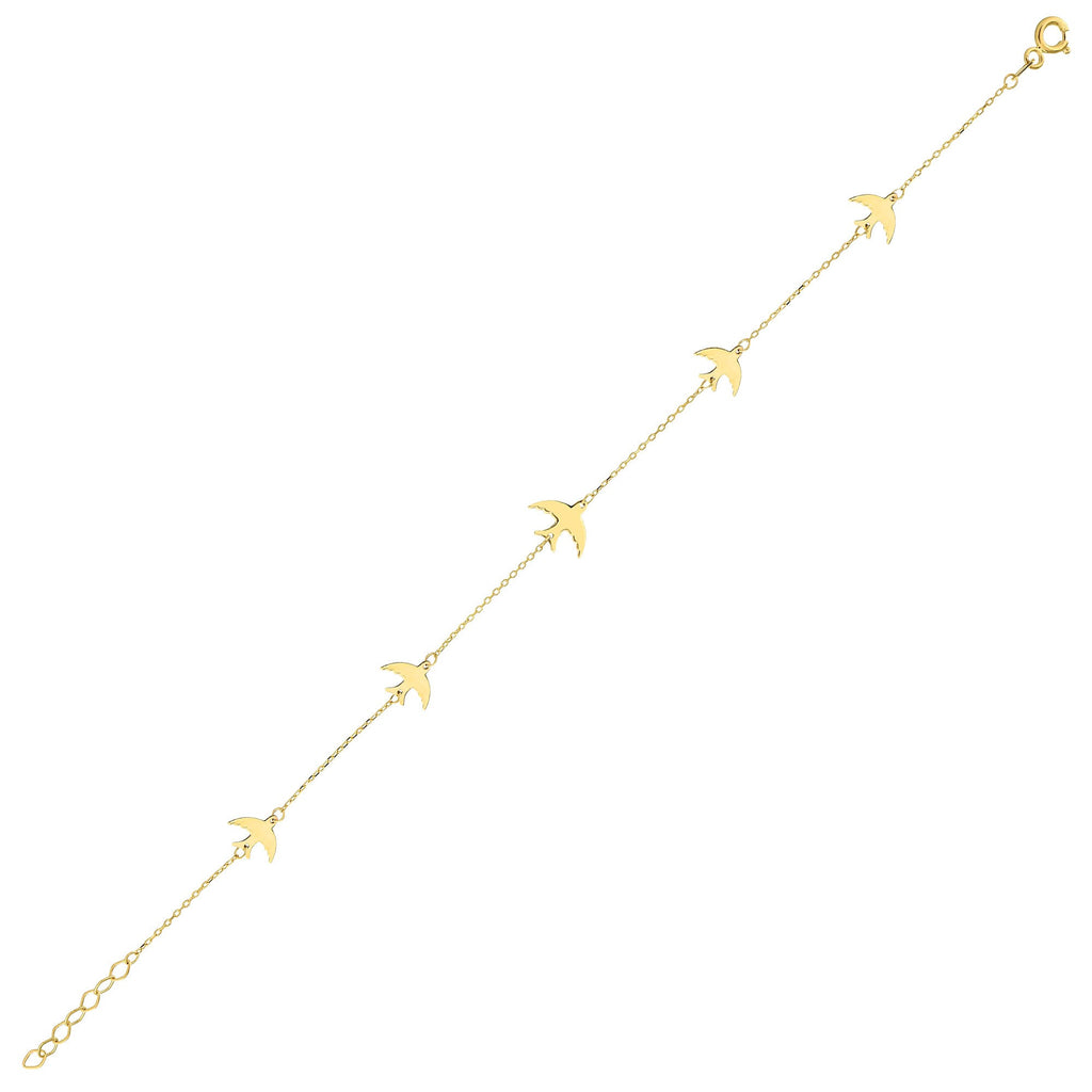 14K Gold Bird Bracelet, Flying Swallow Chain Bracelet, Delicate Freedom Symbol Jewelry, Dainty Everyday Bracelet